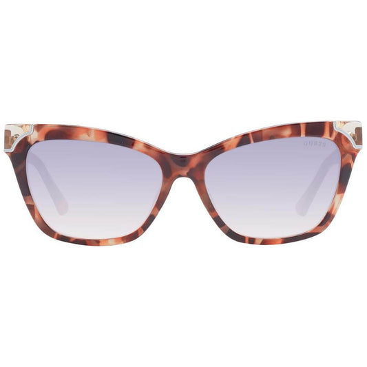 Guess brown cat eye women's sunglasses with full-rim plastic frame, grey gradient lenses, UVA/UVB protection. Includes branded case.