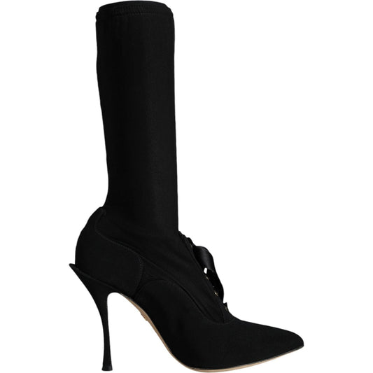 Dolce & Gabbana Black Stiletto Heels Mid Calf Boots Shoes