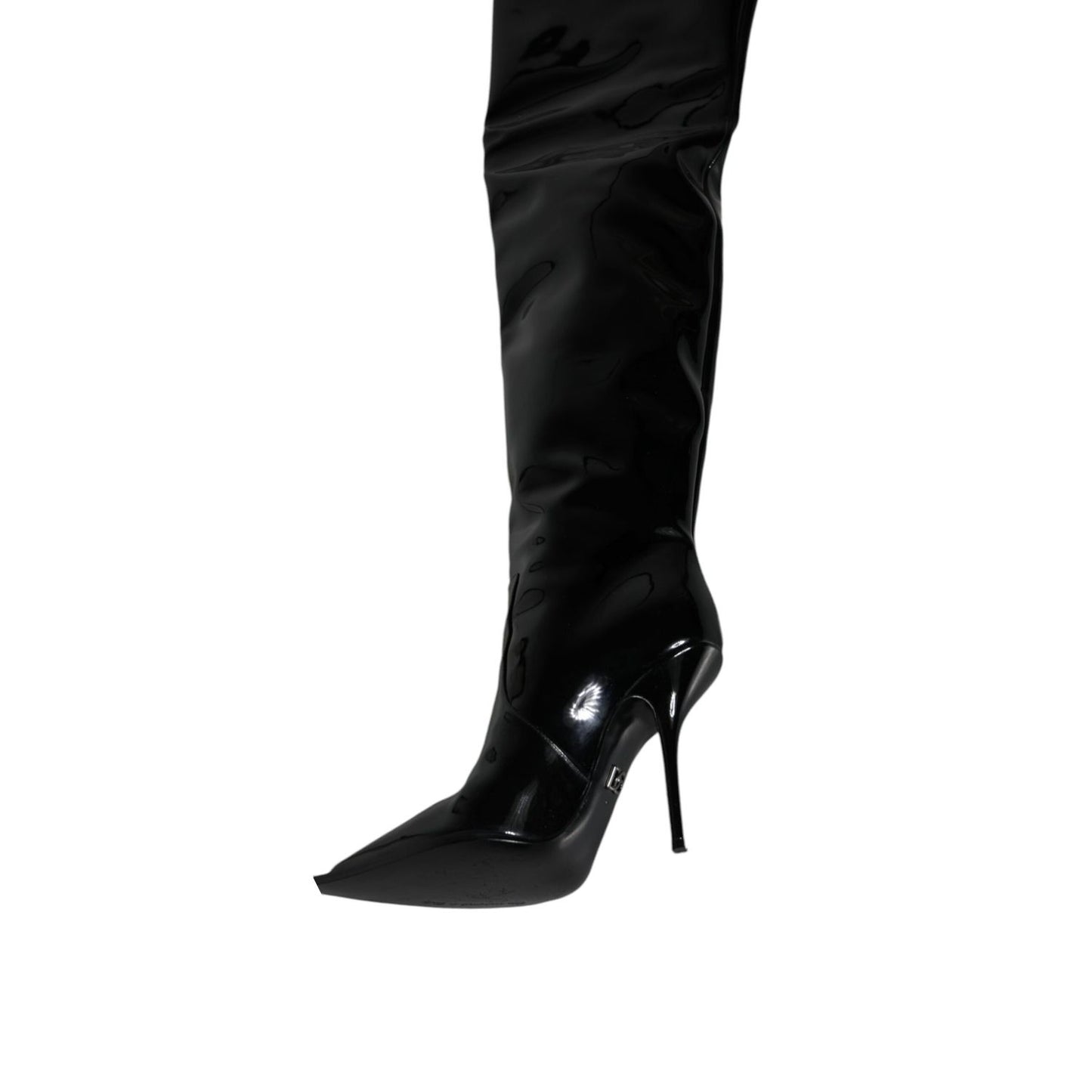 Dolce & Gabbana Black Patent Leather Knee High Boots Shoes