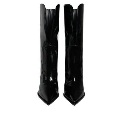 Dolce & Gabbana Black Patent Leather Mid Calf Boots Shoes