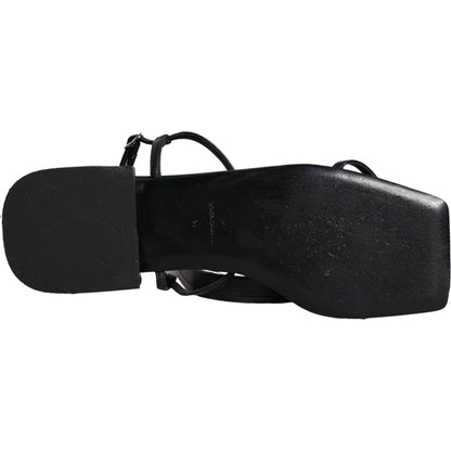 Dolce & Gabbana Black Leather Logo Ankle Strap Keira Sandals Shoes