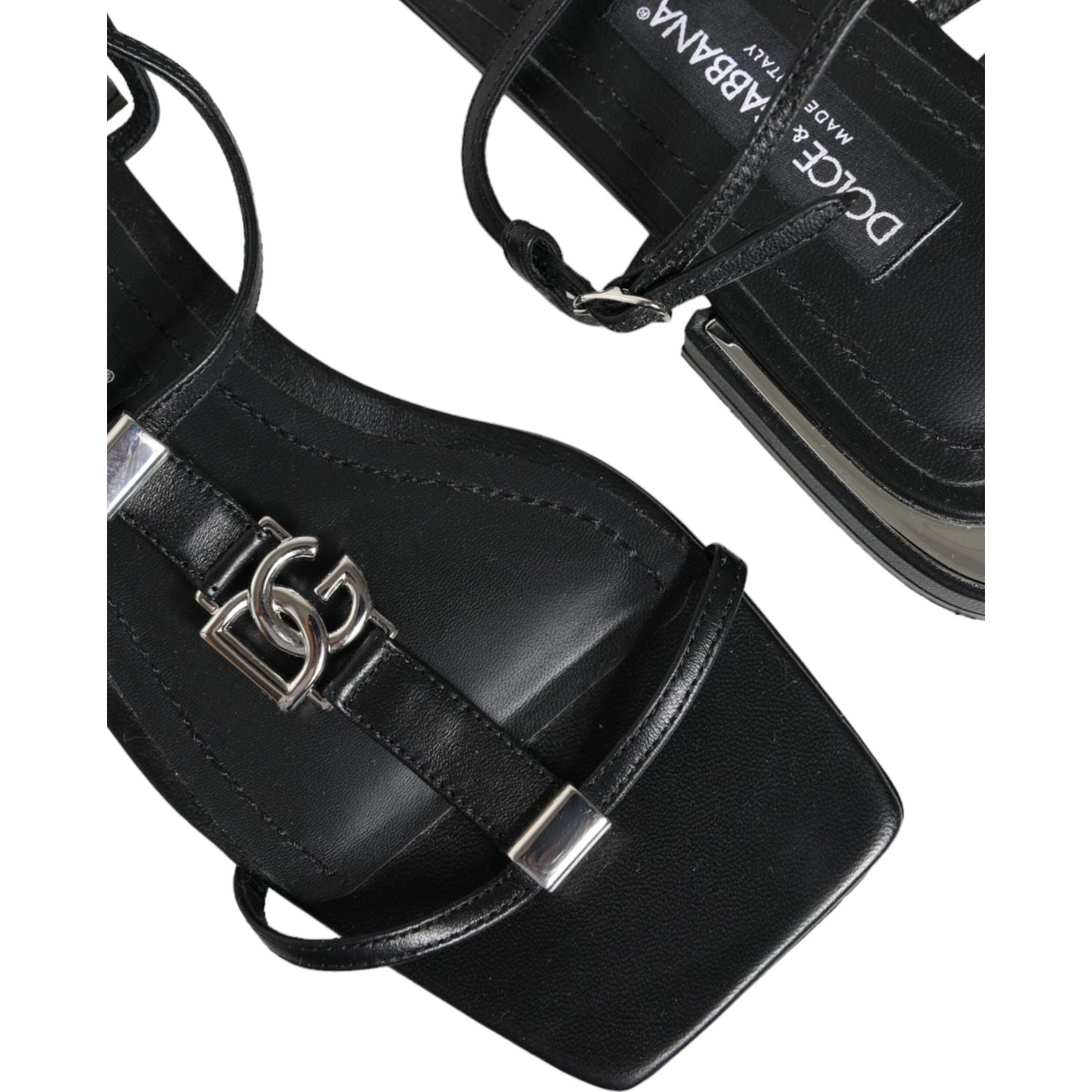 Dolce & Gabbana Black Leather Logo Ankle Strap Keira Sandals Shoes