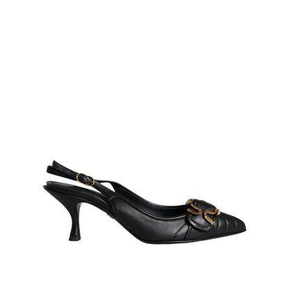 Dolce & Gabbana Black Devotion Leather Heels Slingback Shoes