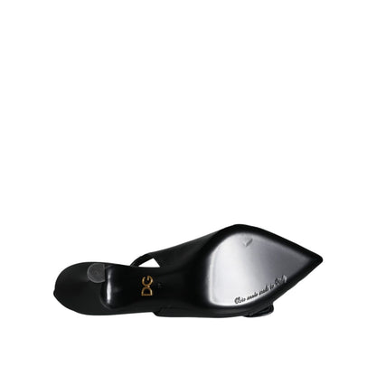 Dolce & Gabbana Black Devotion Leather Heels Slingback Shoes