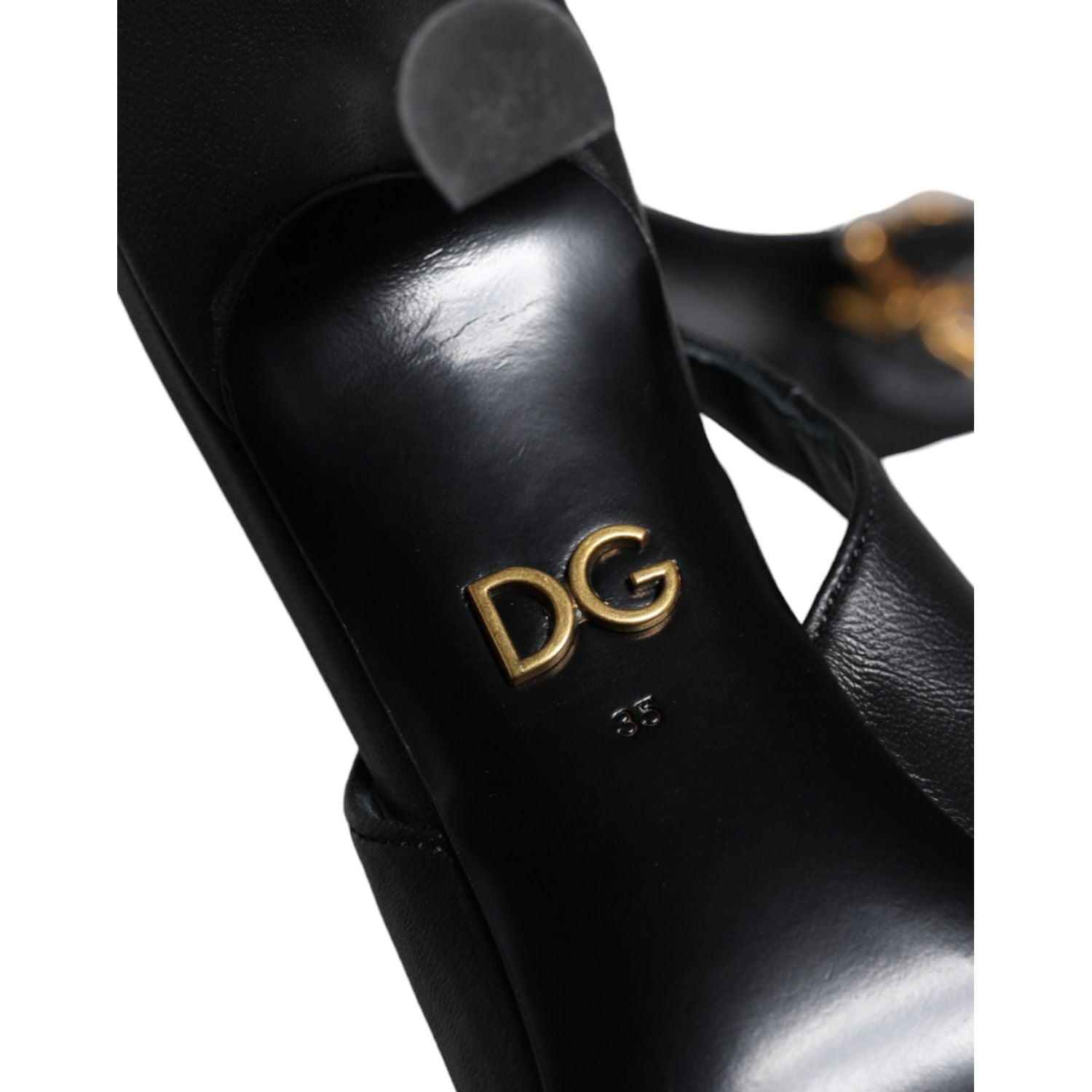 Dolce & Gabbana Black Devotion Leather Heels Slingback Shoes