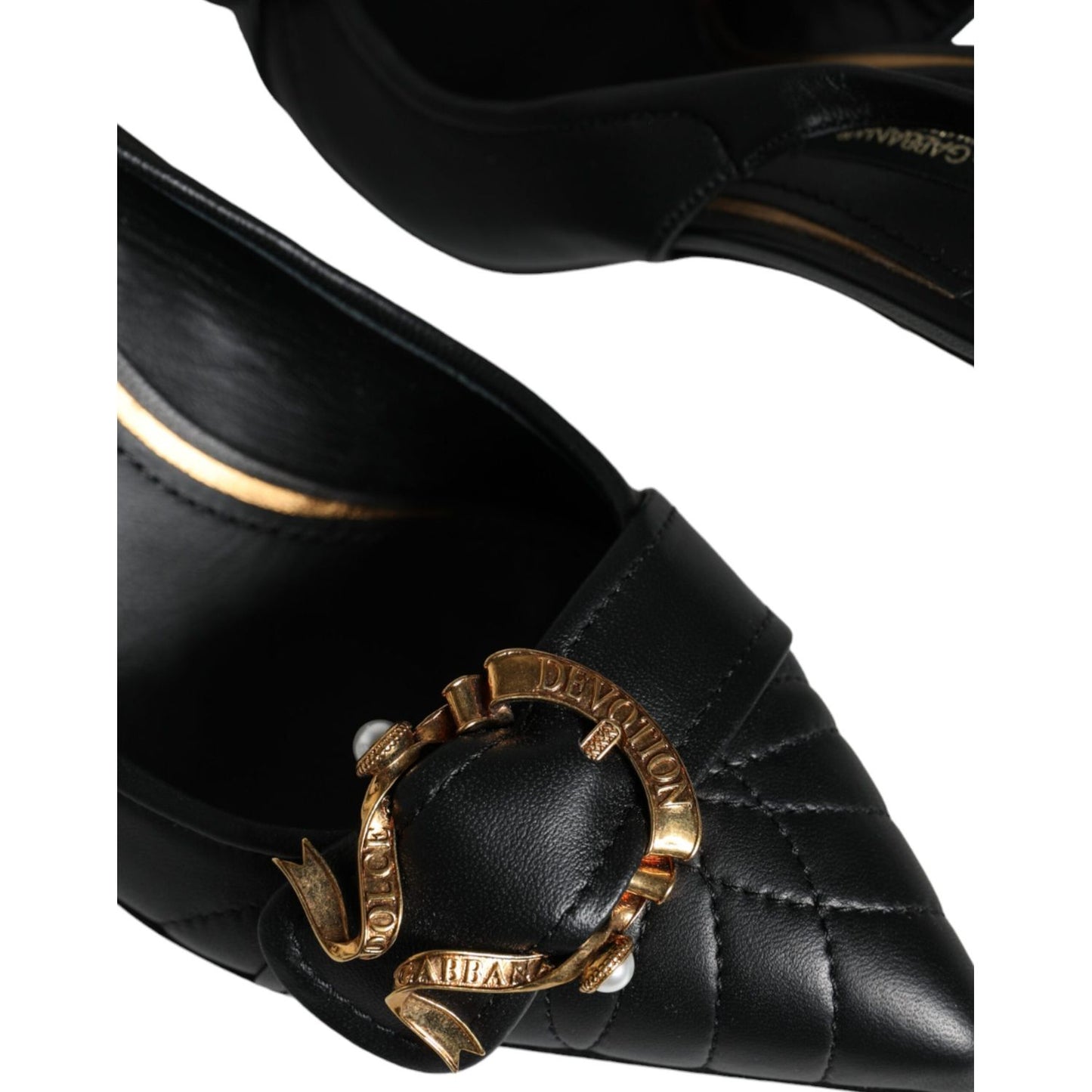 Dolce & Gabbana Black Devotion Leather Heels Slingback Shoes