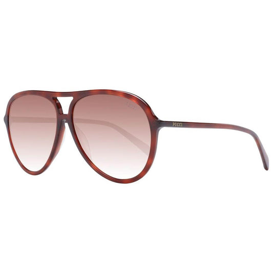 Emilio Pucci brown aviator women's sunglasses with gradient lenses and full-rim plastic frame, includes branded case, 100% UV protection.