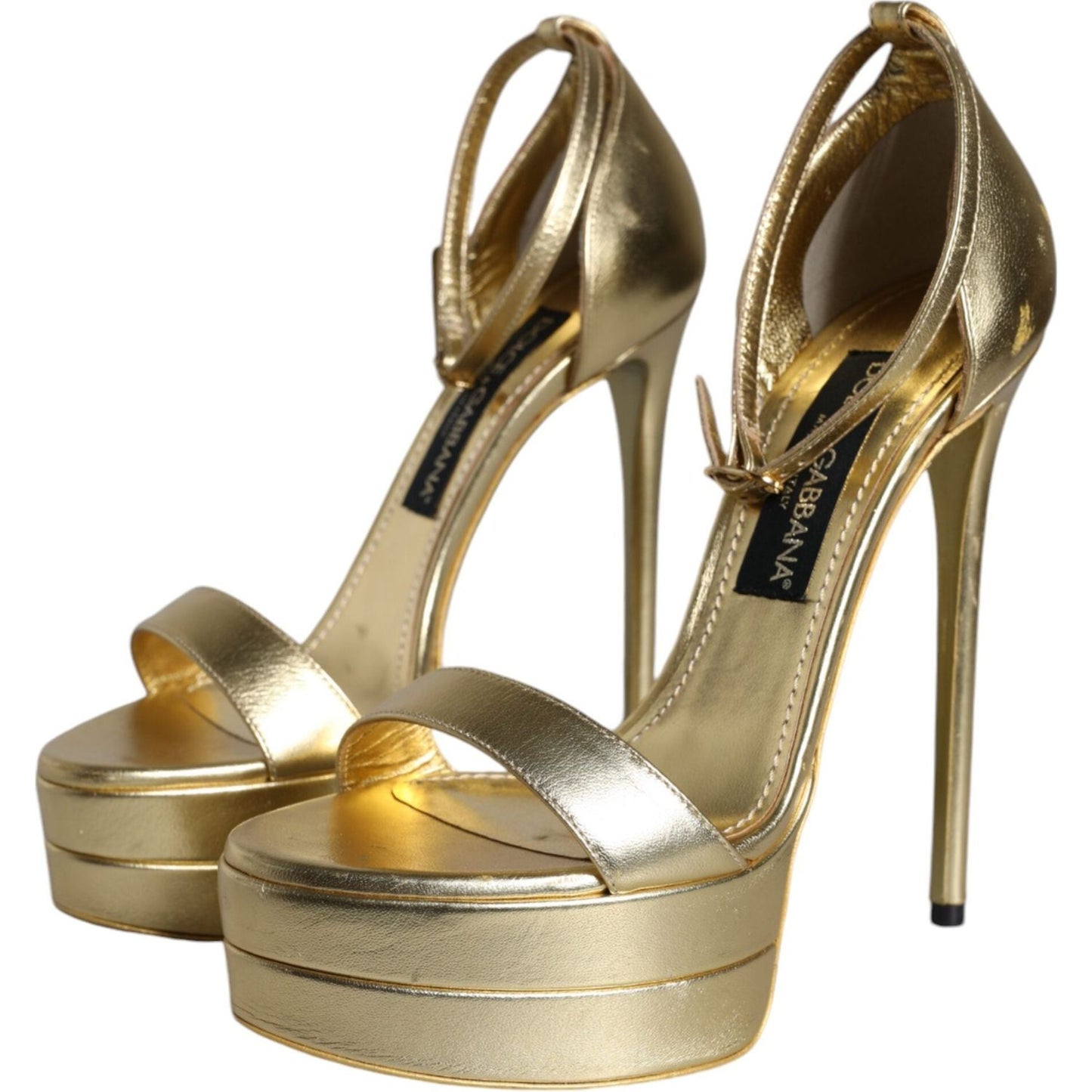 Dolce & Gabbana Gold Leather Platform Keira Sandals Shoes