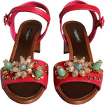 Dolce & Gabbana Fuchsia Leather Embellished Keira Sandals Shoes LA11426-36
