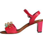 Dolce & Gabbana Fuchsia Leather Embellished Keira Sandals Shoes LA11426-36