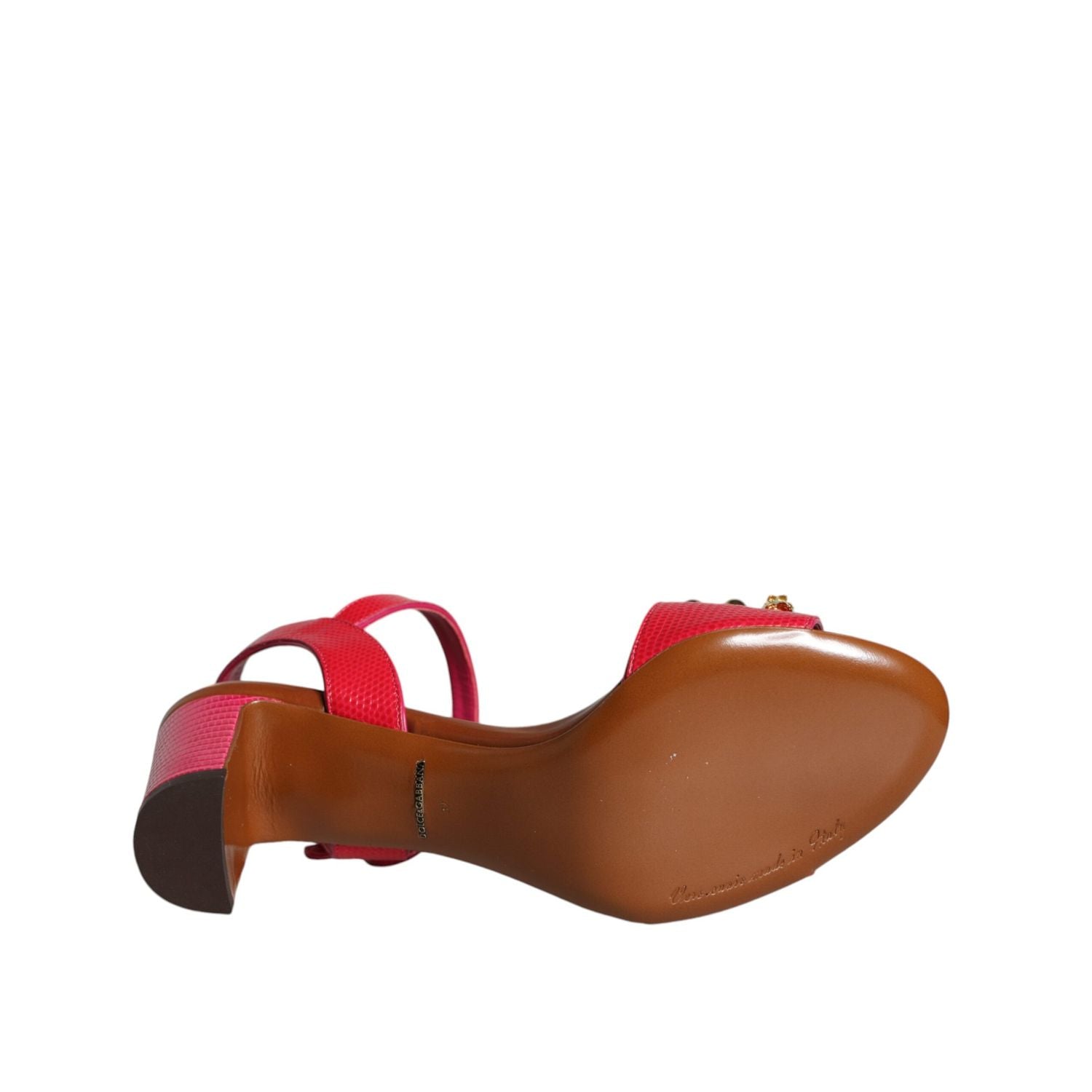 Dolce & Gabbana Fuchsia Leather Embellished Keira Sandals Shoes