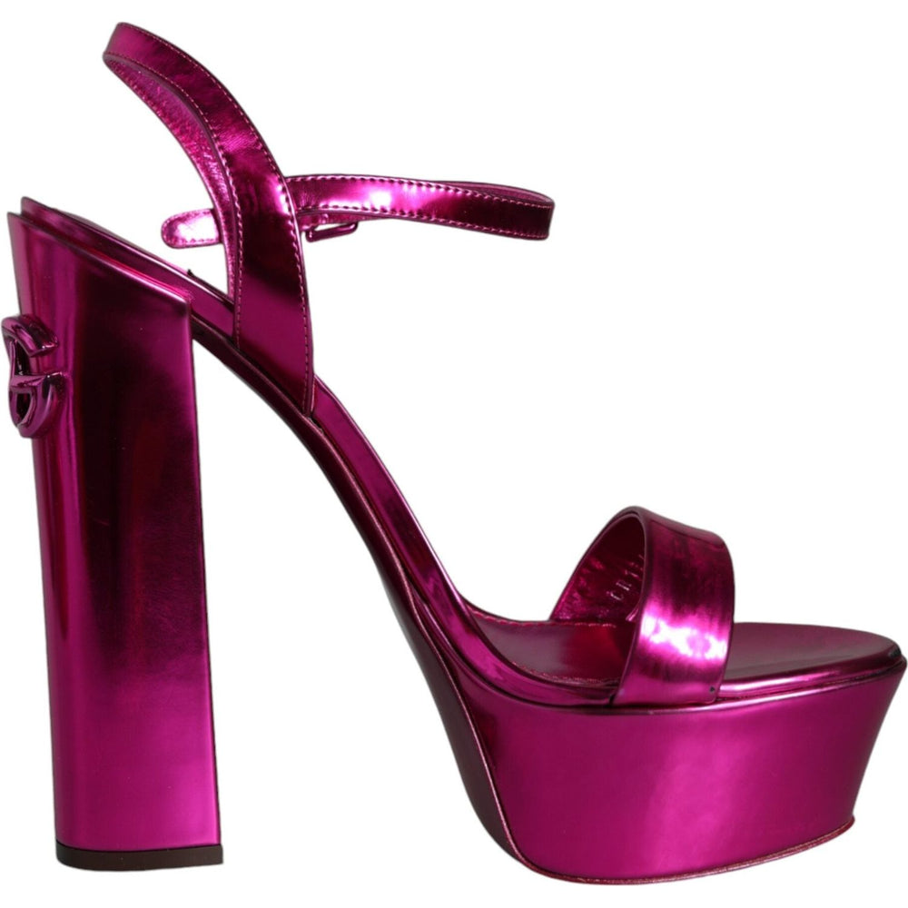 Dolce & Gabbana Fuchsia Leather Platform Logo Keira Sandals Shoes LA11488-39