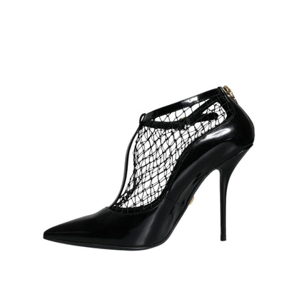 Dolce & Gabbana Black Mesh Patent Leather Heels Pumps Shoes