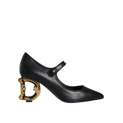 Dolce & Gabbana Black Leather Logo Heels Mary Janes Pumps Shoes