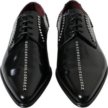 Dolce & Gabbana Black Leather Crystal Dress Formal Shoes