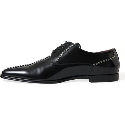 Dolce & Gabbana Black Leather Crystal Dress Formal Shoes