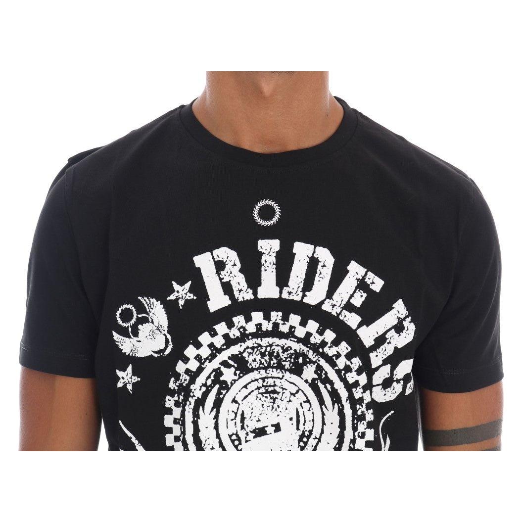 Frankie Morello Black Cotton RIDERS Crewneck T-Shirt