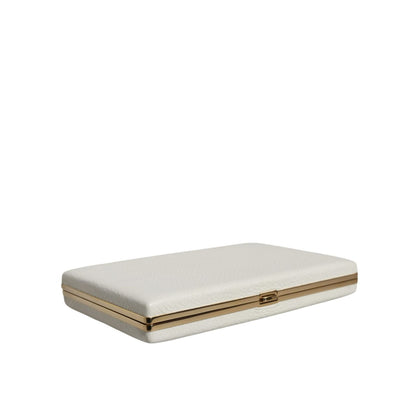 Dolce & Gabbana White Leather Gold Frame Clutch Evening Party Purse Bag