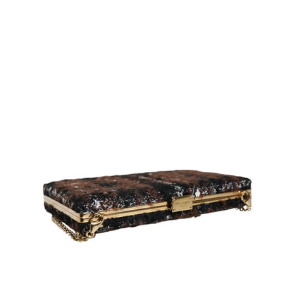 Dolce & Gabbana Multicolor Tweed Floral Clutch Evening Party Purse CrossBody Bag