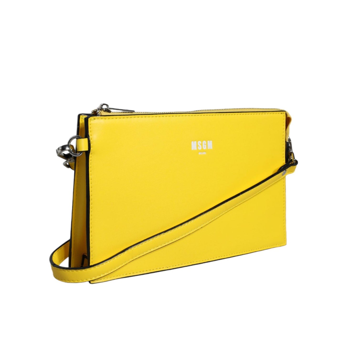MSGM Yellow Leather Logo Crossbody Sling Shoulder Bag