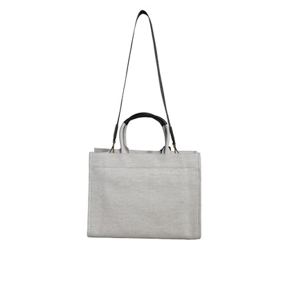 Versace White Top Handle Canvas Leather Logo Crossbody Tote Bag