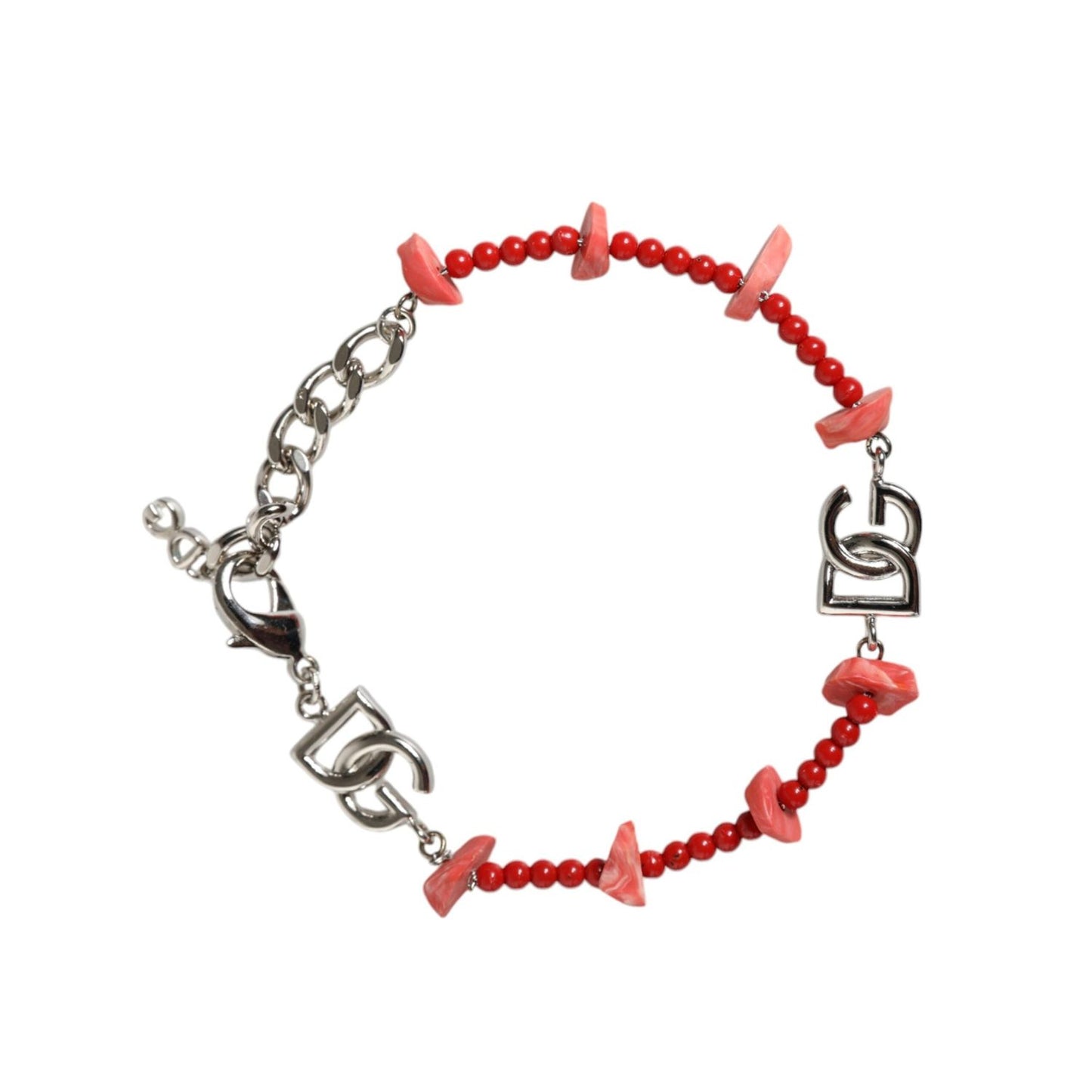 Dolce & Gabbana Silver Tone Brass Beaded Resin DG Logo Chain Bracelet