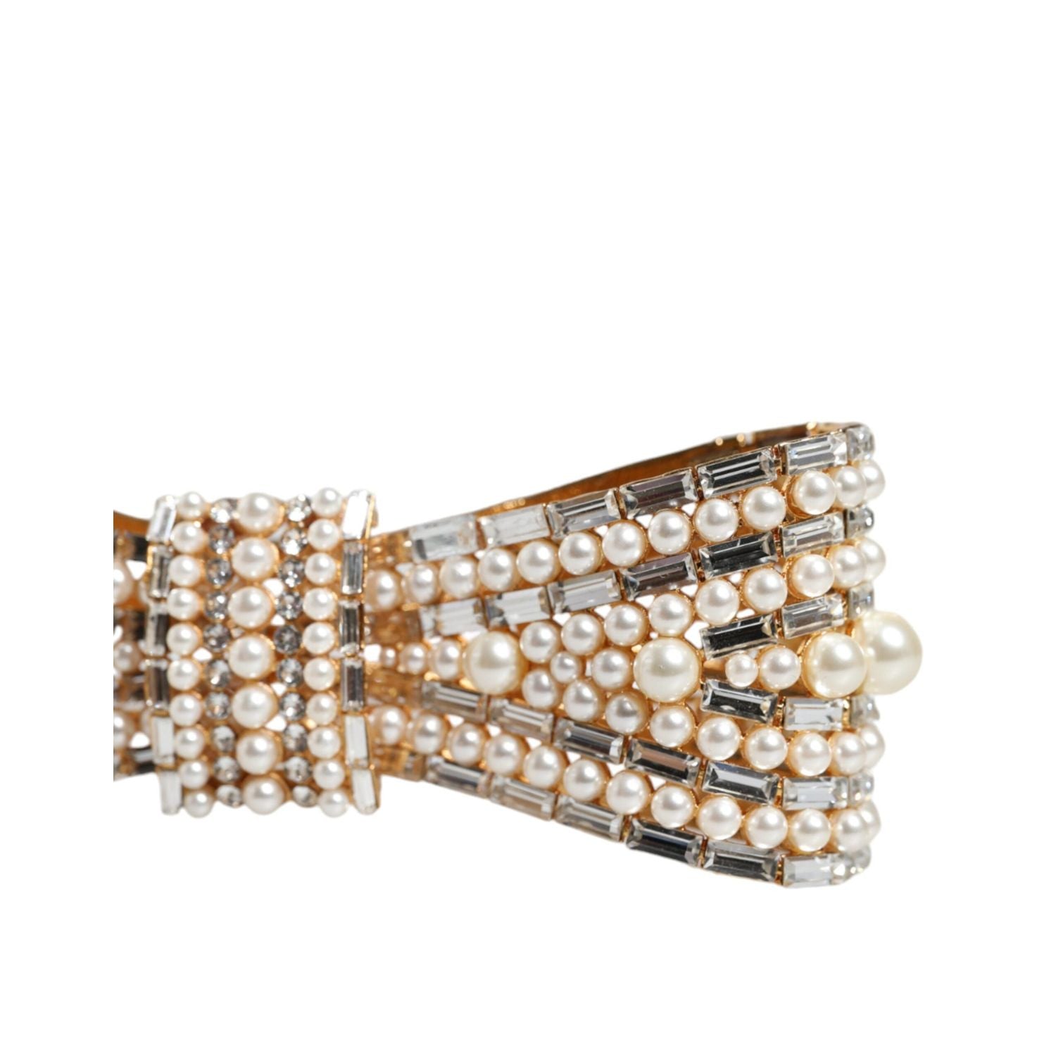 Dolce & Gabbana Gold Tone Brass Bow Crystal FauxPearl Embellished Brooch