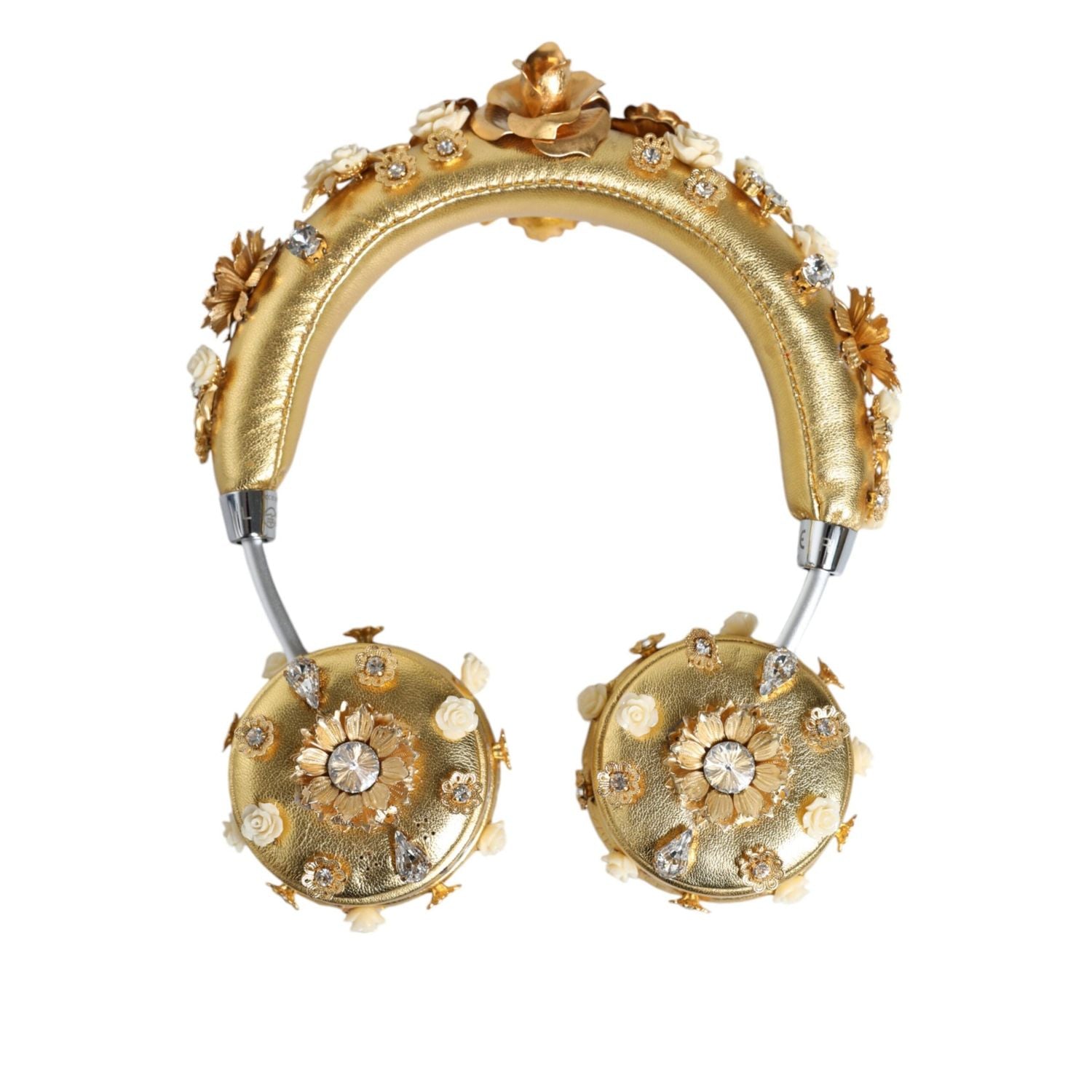 Dolce & Gabbana Gold Leather Floral Crystal Angel Headphones