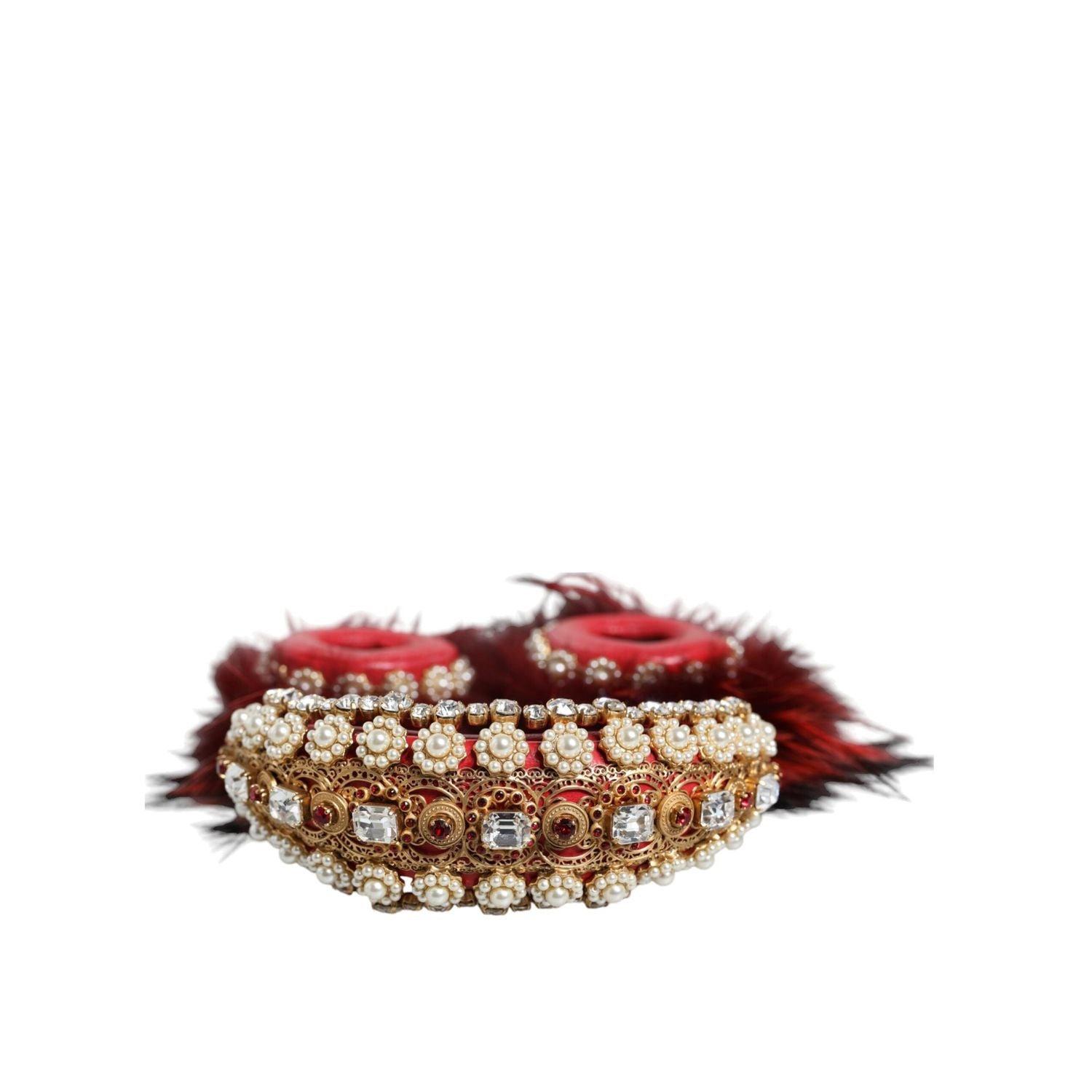 Dolce & Gabbana Red Gold Crystal Fur Headset Audio AUX Headphones