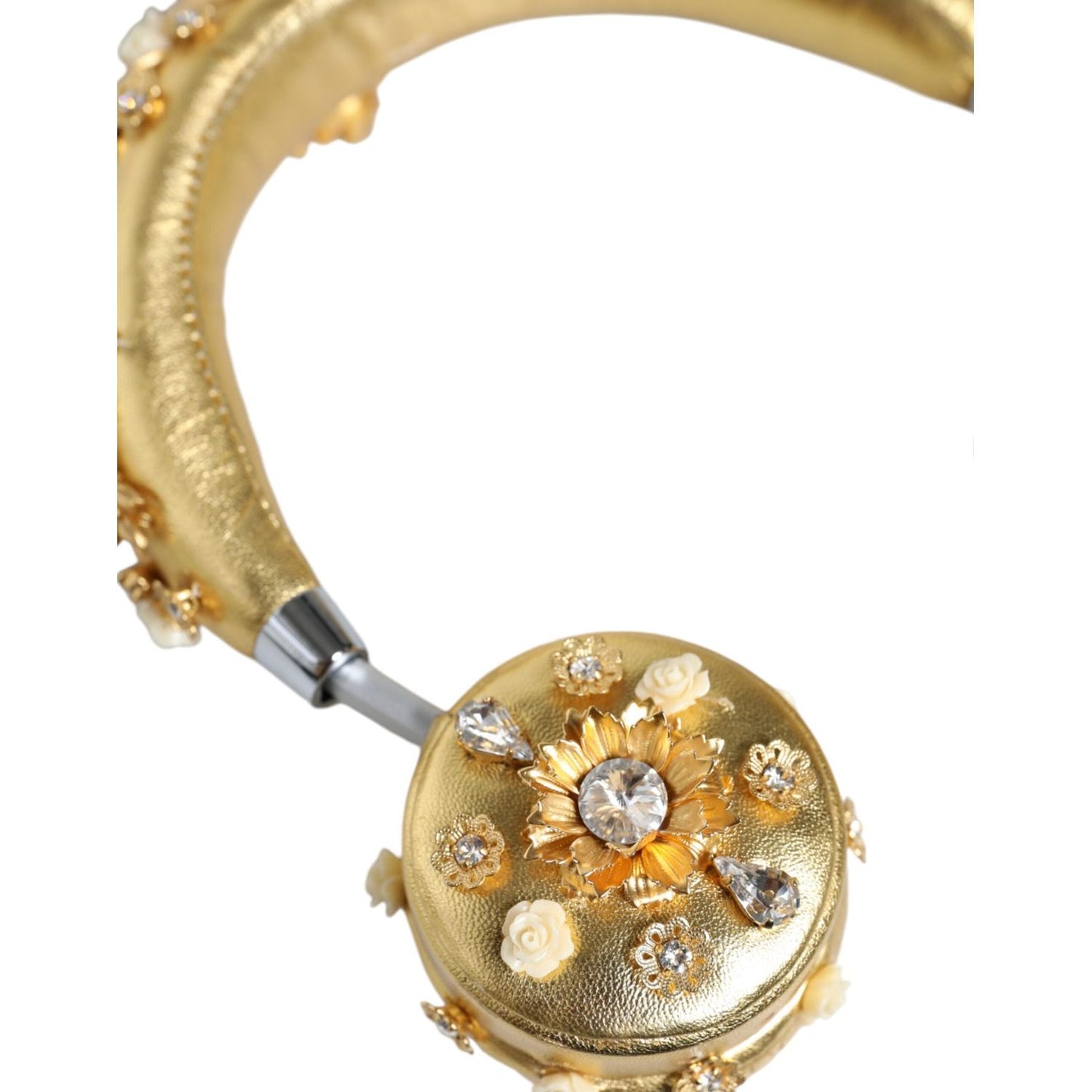 Dolce & Gabbana Gold Leather Floral Crystal Angel Headset Headphones