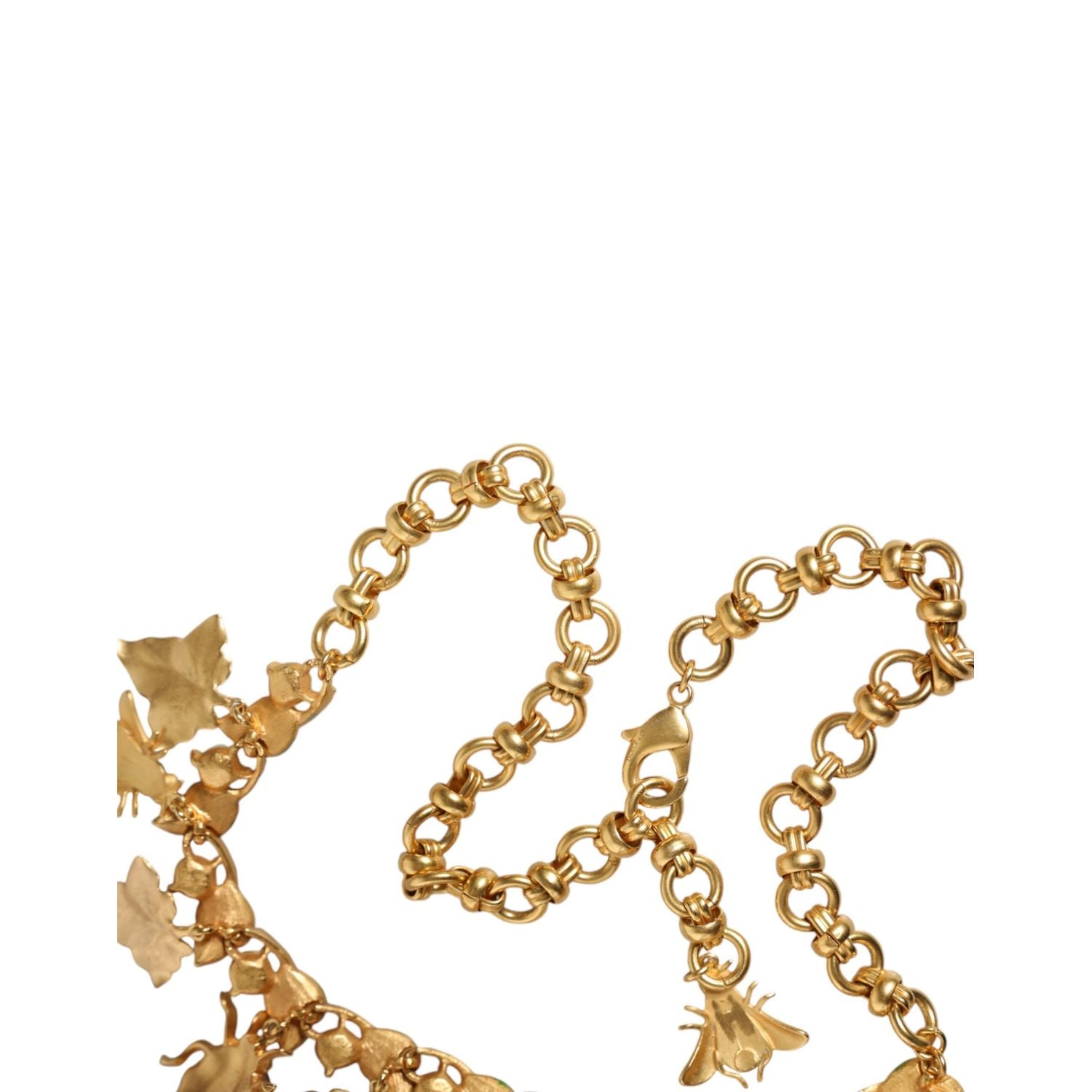 Dolce & Gabbana Gold Brass Crystal Bug Charm Pendant Statement Necklace
