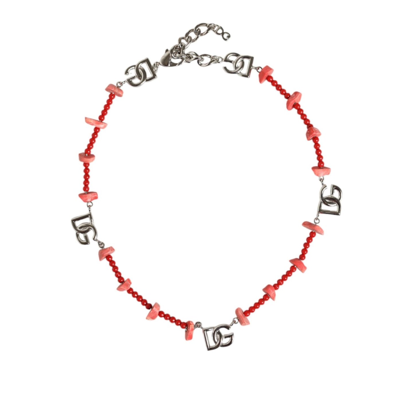 Dolce & Gabbana Silver Tone Brass Beaded Resin DG Logo Chain Necklace