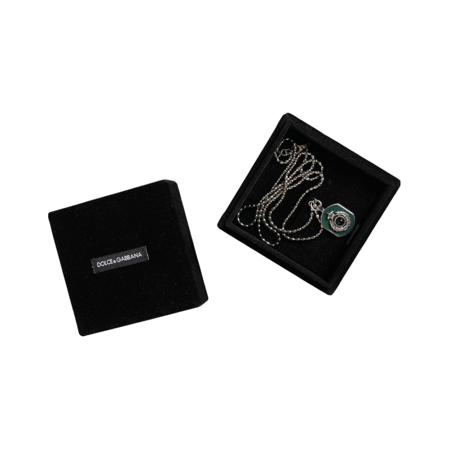 Dolce & Gabbana Sterling Silver 925 Chain Bar Gem Pendant Logo Necklace