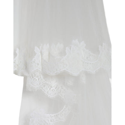 Dolce & Gabbana White Floral Lace Nylon Floor Length Wedding Veil