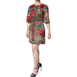 Dolce & Gabbana Brown Leopard Red Roses Cotton A-line Dress DR281207-40