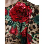 Dolce & Gabbana Brown Leopard Red Roses Cotton A-line Dress DR281207-40