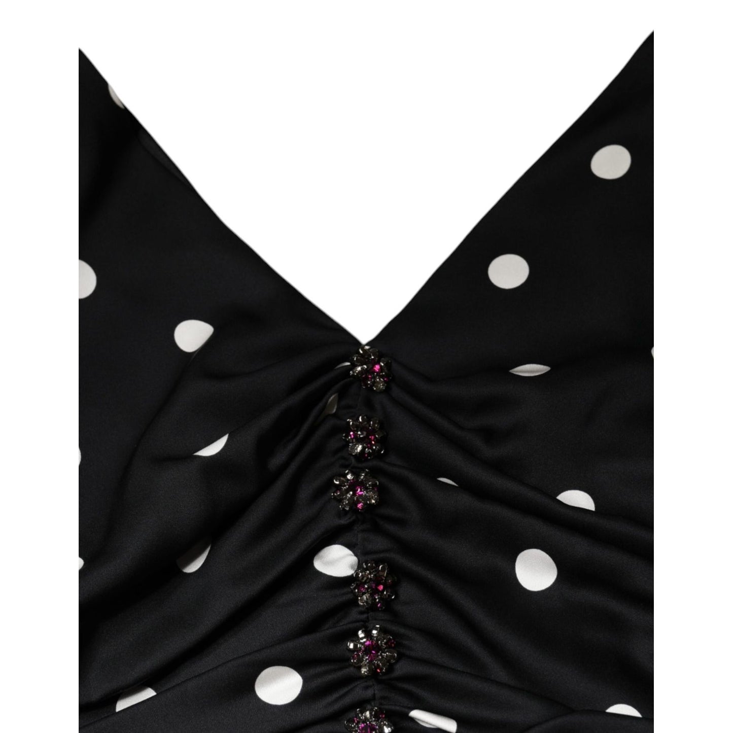 Dolce & Gabbana Black Silk Polka Dot V-neck Tassel Midi Dress