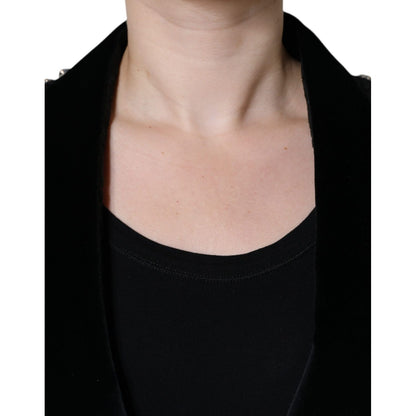 Dolce & Gabbana Black Jacquard Crystal Floral Jacket Blazer