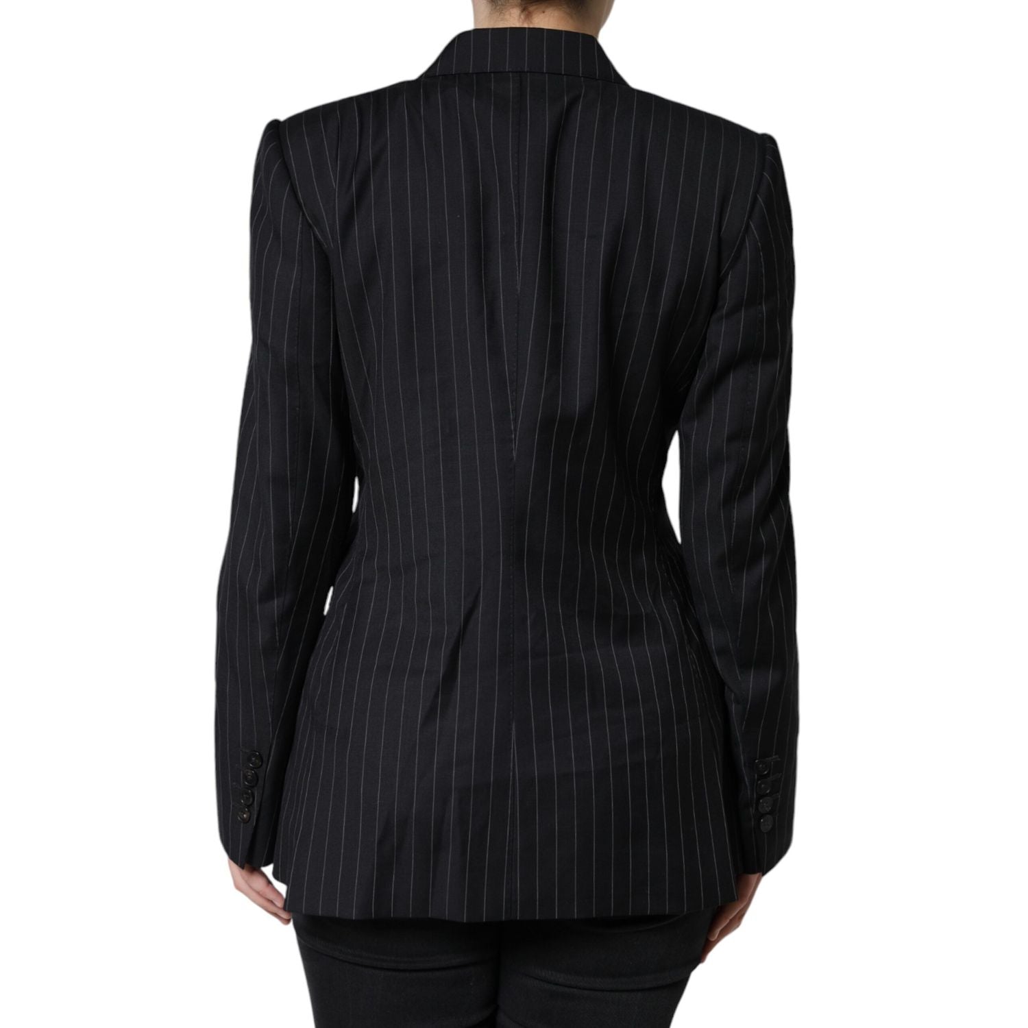 Dolce & Gabbana Black Striped Double Breasted Coat Jacket