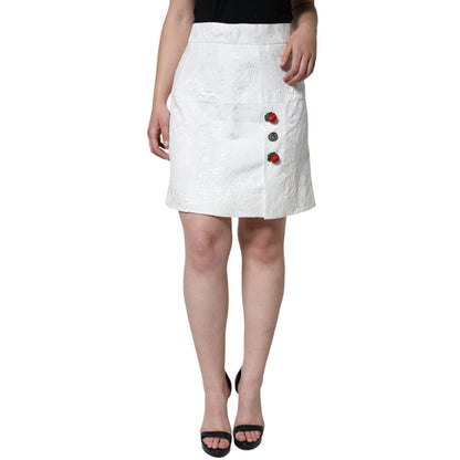 Dolce & Gabbana White Floral Brocade Embellished Mini Skirt