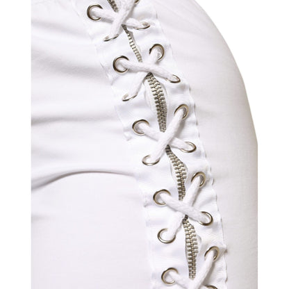 STK White Cotton Stretch High Waist Pencil Cut Knee Length Skirt