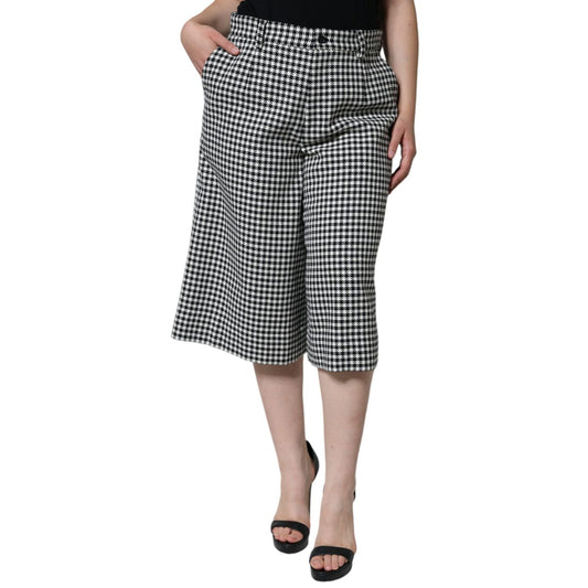 Dolce & Gabbana Black White Houndstooth Cropped Wide Leg Pants