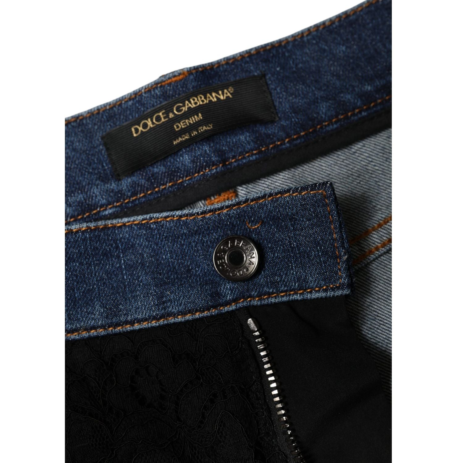Dolce & Gabbana Black Floral Lace Front Skinny Denim Jeans