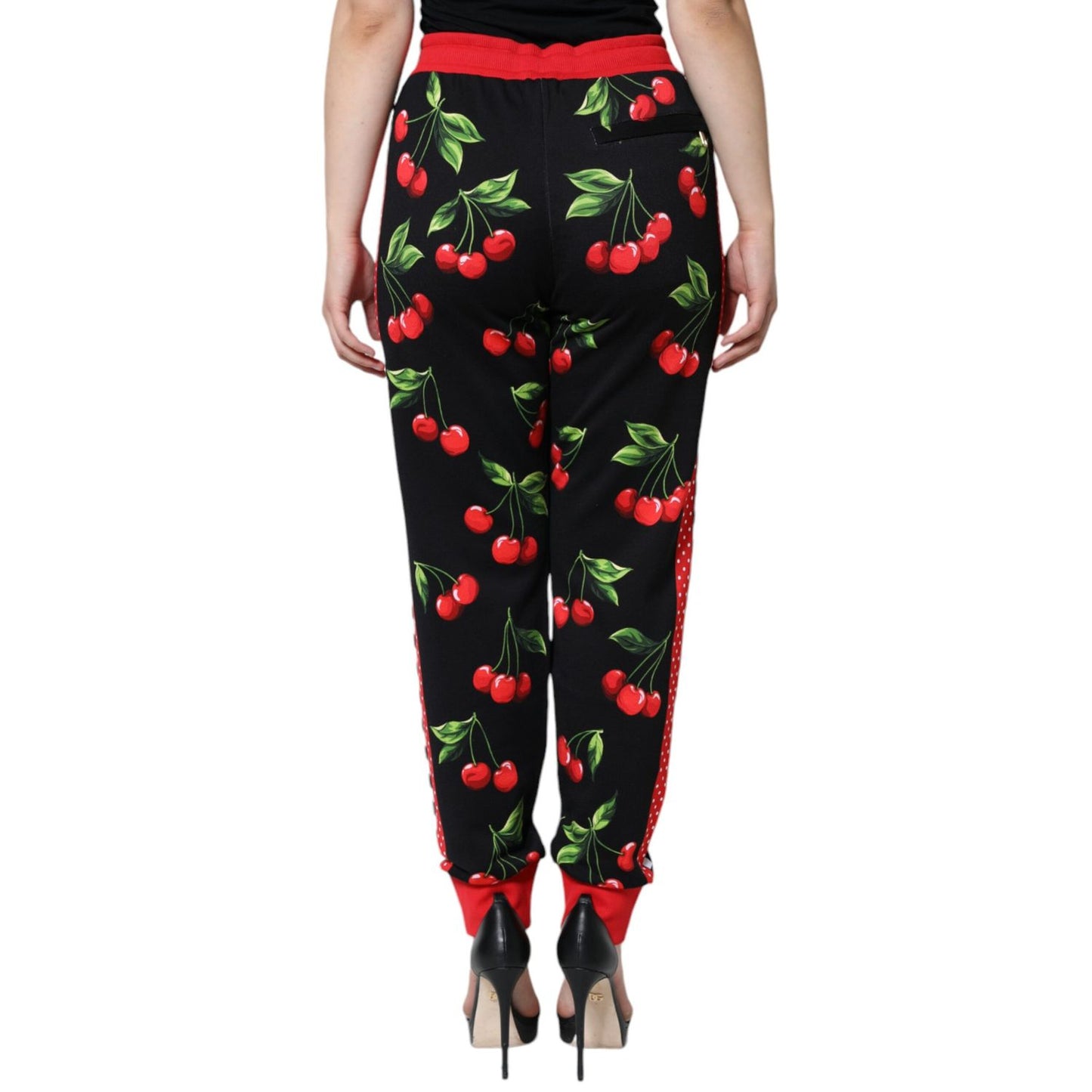 Dolce & Gabbana Black Red Cherry Mid Waist Jogger Pants