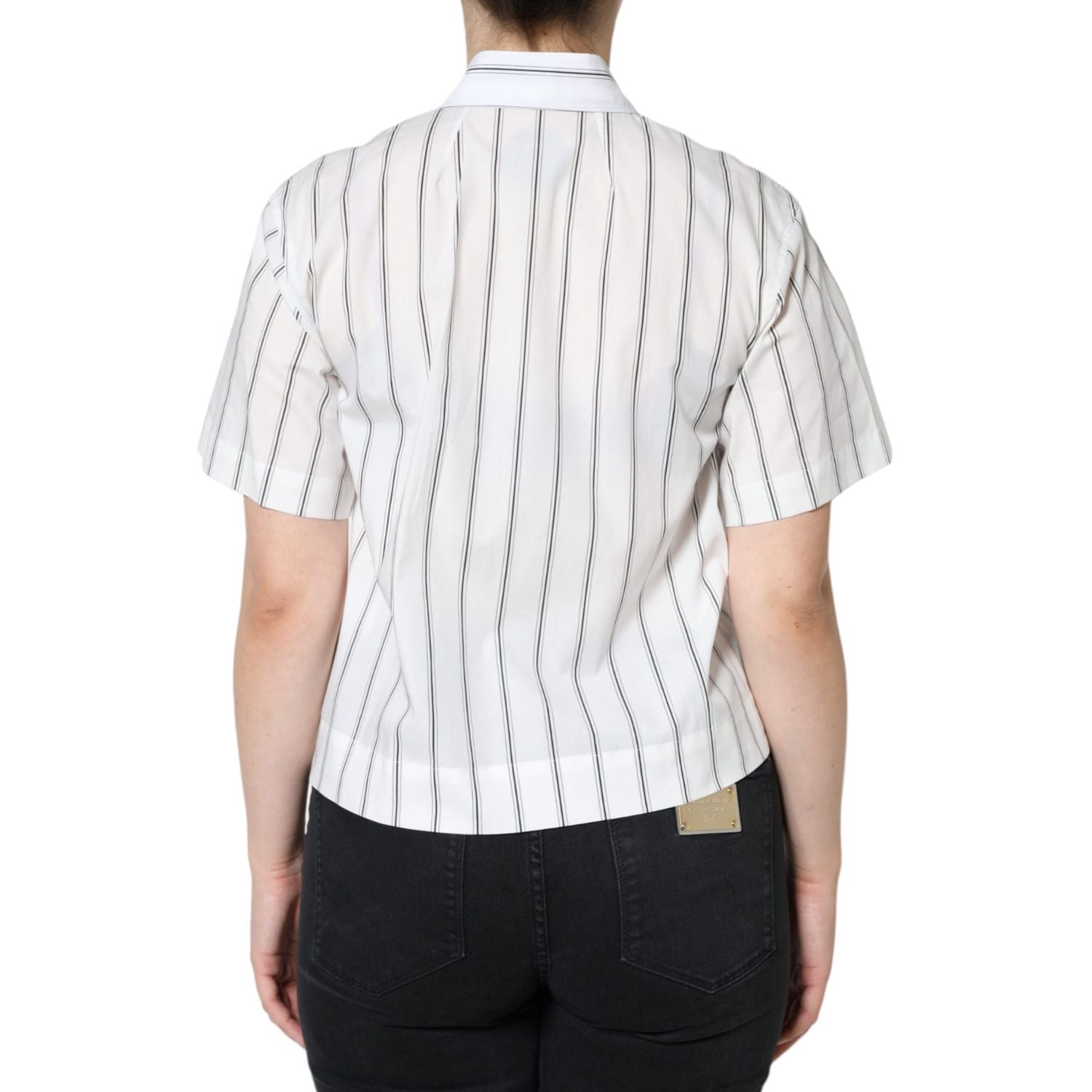 Dolce & Gabbana White Striped Collared Short Sleeve Polo Top