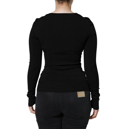 Dolce & Gabbana Black Long Sleeves Blouse Square Neck Top