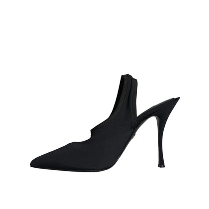 Dolce & Gabbana Black Jersey Stretch Heels Slingback Shoes