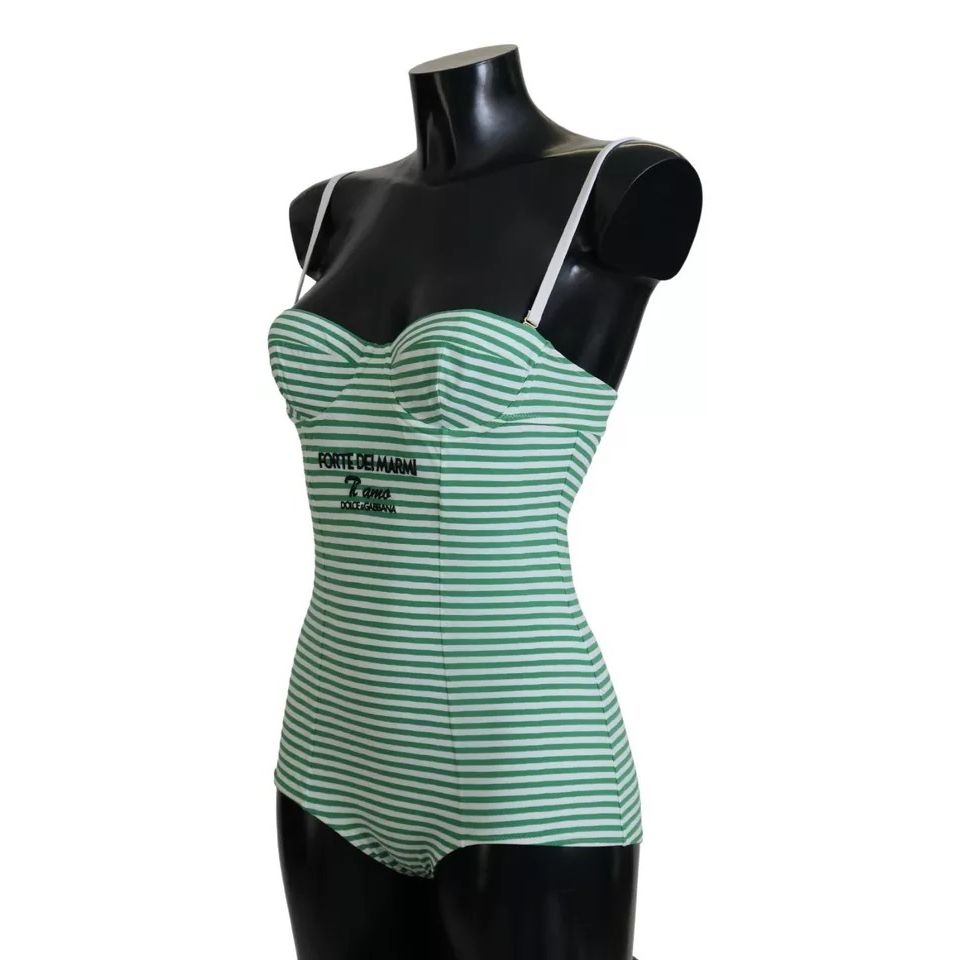 Dolce & Gabbana White Green Stripes One Piece Beachwear Swimwear