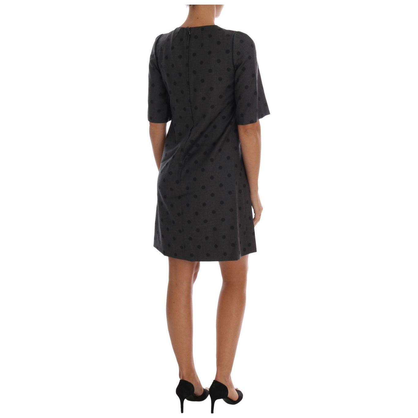 Dolce & Gabbana Gray Polka Dotted Sheath Wool Dress