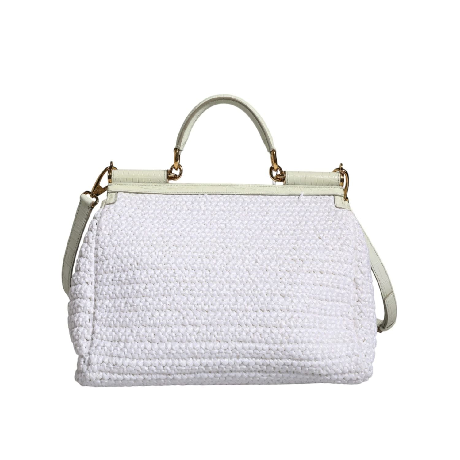 Dolce & Gabbana White Rafia Leather Top Handle Crossbody Bag